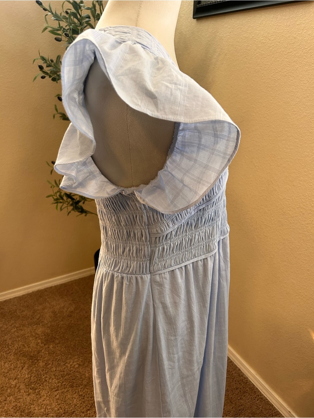 Altar'd State Bianca Button Up Maxi Dress Light Blue Smocked Cottage-core - Picture 3 of 12